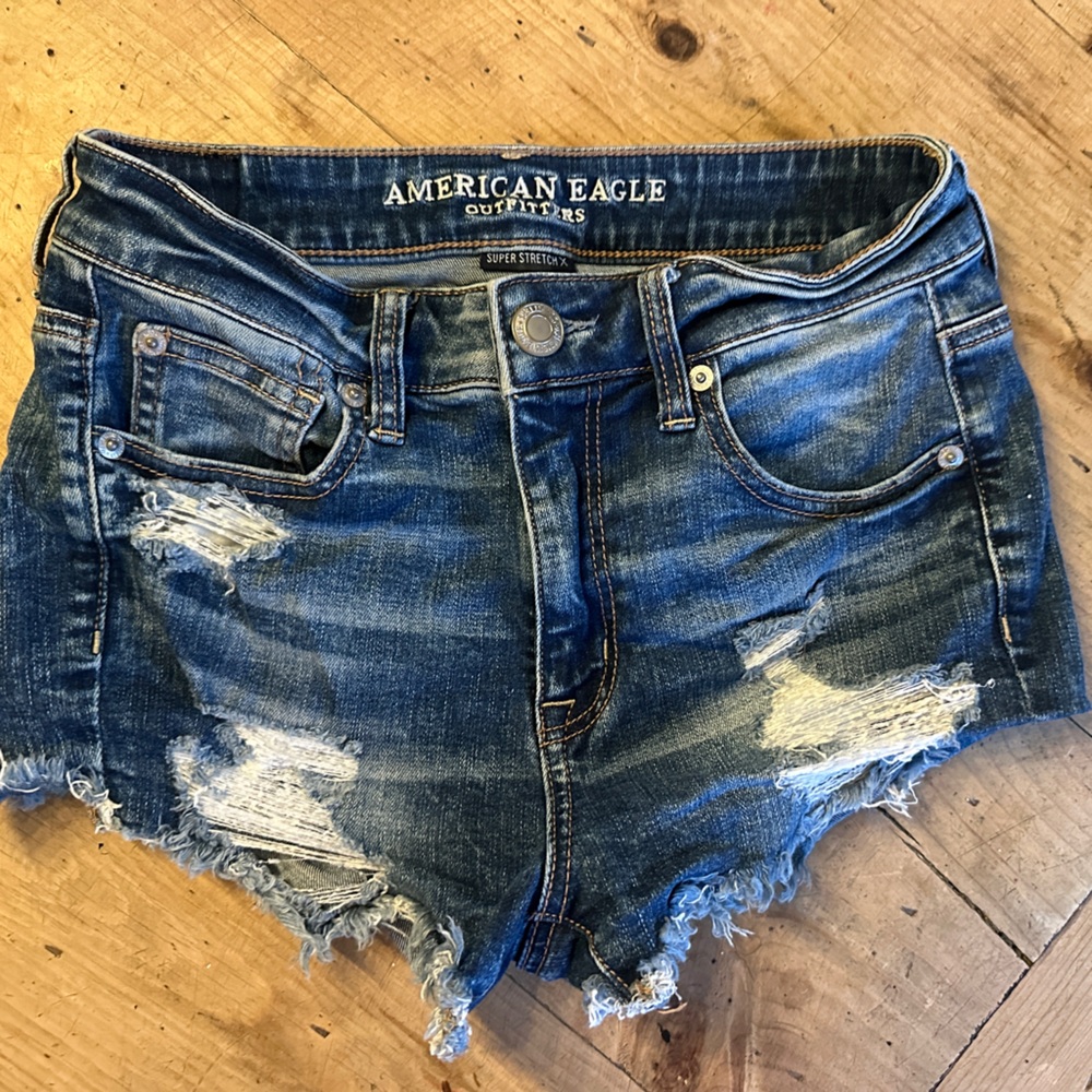 American Eagle Outfitters Distressed Blue Denim Jean Shorts